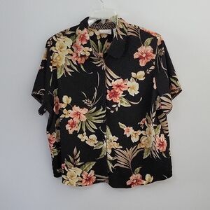 Alfred Dunner Black Floral Button Down Shirt, Size 22W